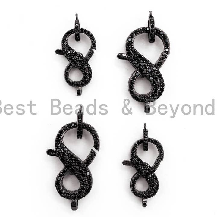 Black CZ Pave On Black Micro Pave Infinity "8" Shape Lobster Claw Clasp, Cubic Zirconia Clasp/Connector/Link, 12x24mm/16x30mm, sku#H110 for wholesale by BestBeads&Beyond