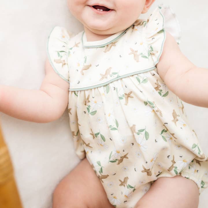 Bunny's Daisy Garden Print Bubble by Luna and Arlo for wholesale by Magnolia Baby