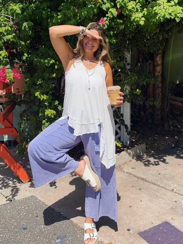 Three Bird Nest - Wholesale Pants - Women's - Cargo Cascade Wide Leg Pants - Peri Blue
