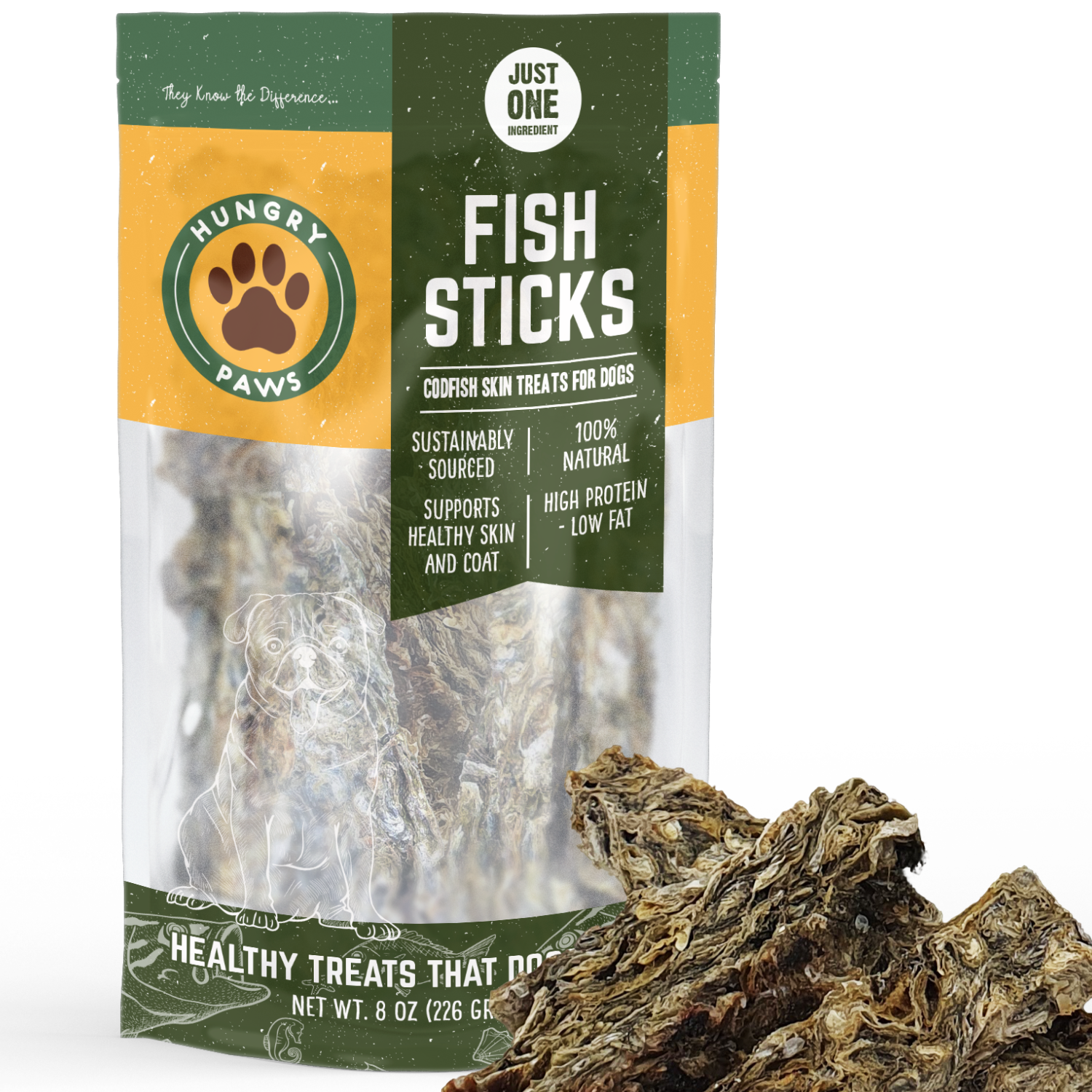 Hungry Paws - Vente Friandises – chien - Bâtonnets en peau de cabillaud pour chiens - 8 oz (227 g)5