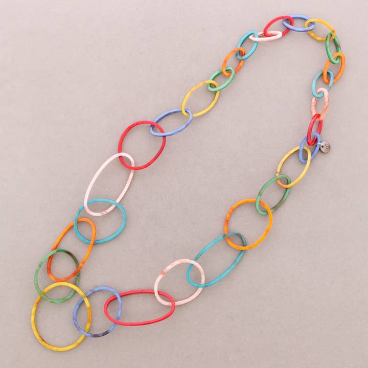 Combined Long Necklace with Colored Resin Links for wholesale on Faire1