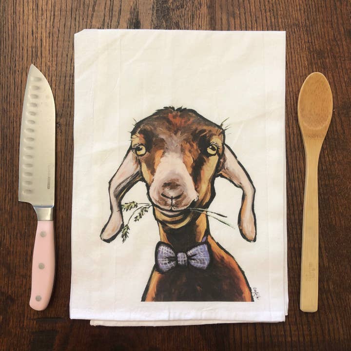 Hippie Hound Studios - Vente Torchons - Serviette de sac à farine de chèvre, décoration de ferme, torchon de chèvre1