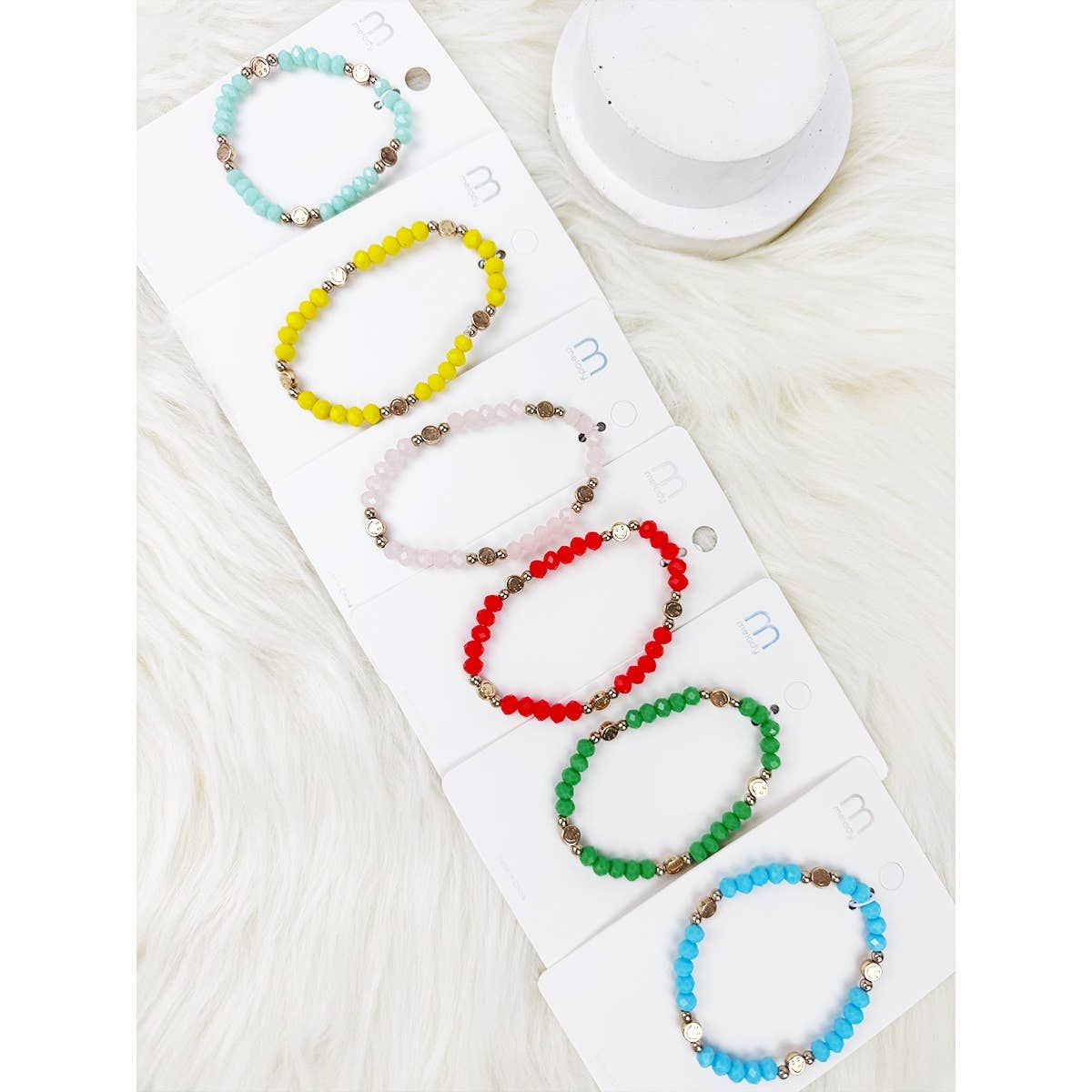 MIX COLOR Cute Smiley Charm Coloful Bead  Bracelet for wholesale on Faire4
