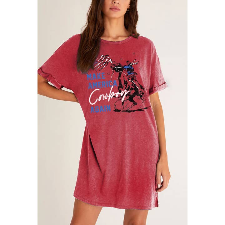 MAKE AMERICA COWBOY AGAIN MINERAL GRAPHIC DRESS for wholesale by HRTandLUV