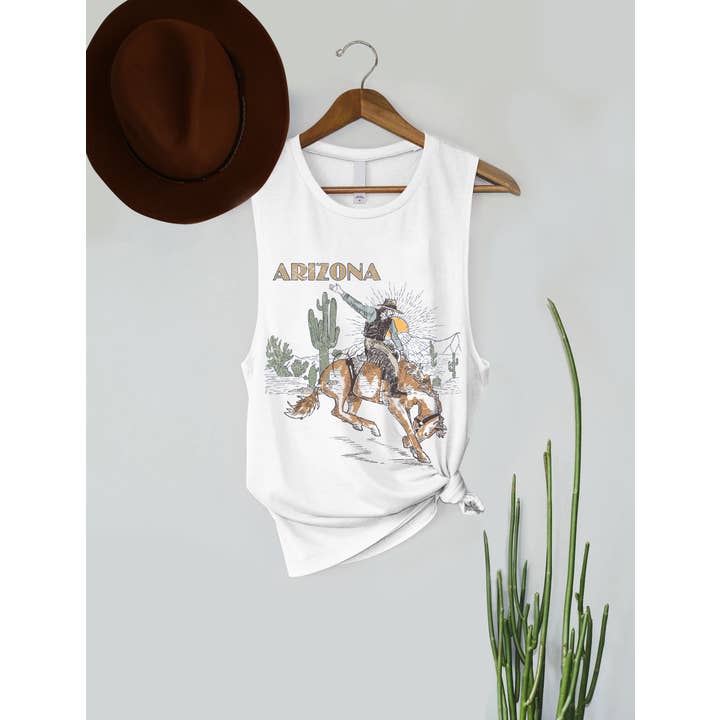 Arizona Desert Cactus Cowboy Graphic Women's Jersey Tank Top for wholesale by PINK NABI