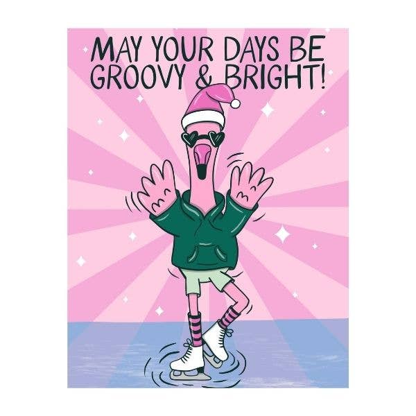 Funny Flamingo Christmas Card – Groovy & Bright Holiday Card for wholesale by Mollie Hendrick Design