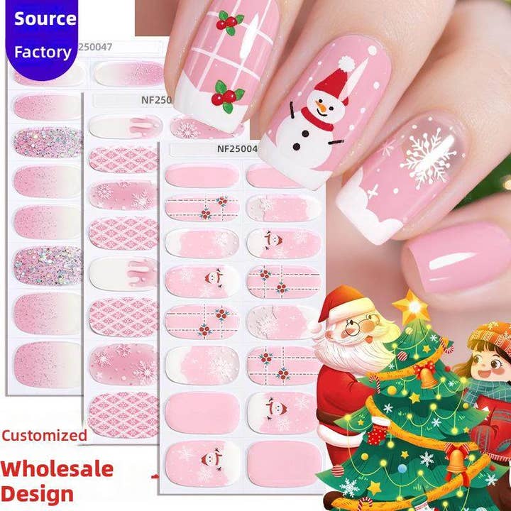 Autocolantes de Unhas de Gel de Natal Floco de Neve Manicure Francesa Semi-Curado por atacado de OceanusSwim