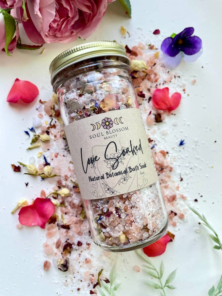 Love Soaked Botanical Bath salts- Love Scent Blend for wholesale by Soul Blossom Beauty