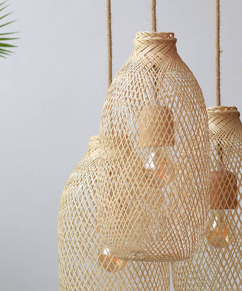 Lanna Passa - Wholesale Chandelier/Hanging Light - Wood & Rope Bamboo Pendant Light Set - Triple Cluster Canopy1