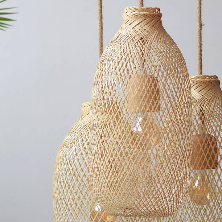 Lanna Passa - Vendita all'ingrosso Lampadario/lampada a sospensione - Set di lampade a sospensione in bambù in legno e corda, baldacchino a triplo grappolo1