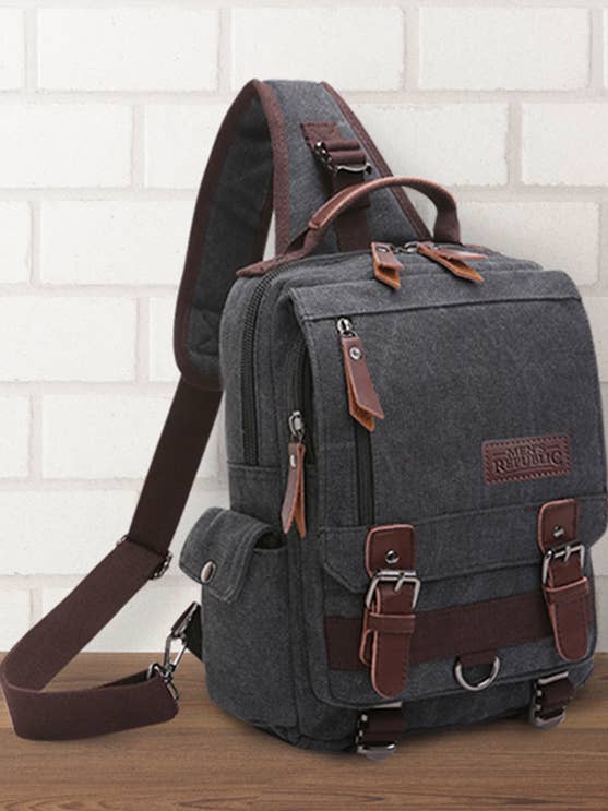 Men's Republic Canvas Single Strap Sling Bag Backpack - BLK for wholesale by Men's Republic