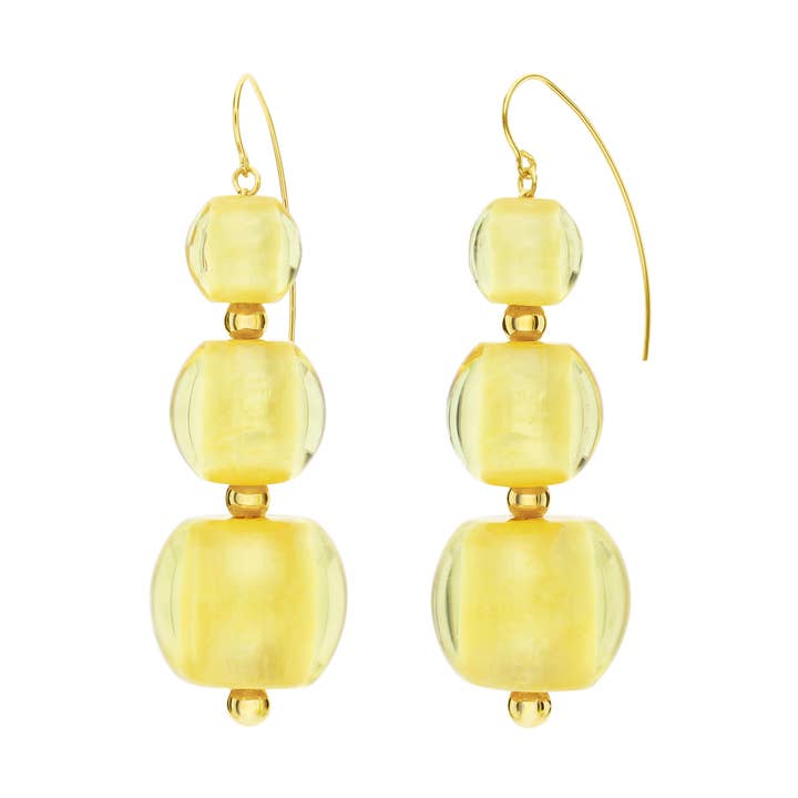 3" 3 Drop Yellow Bead Earrings for wholesale by Gold & Honey