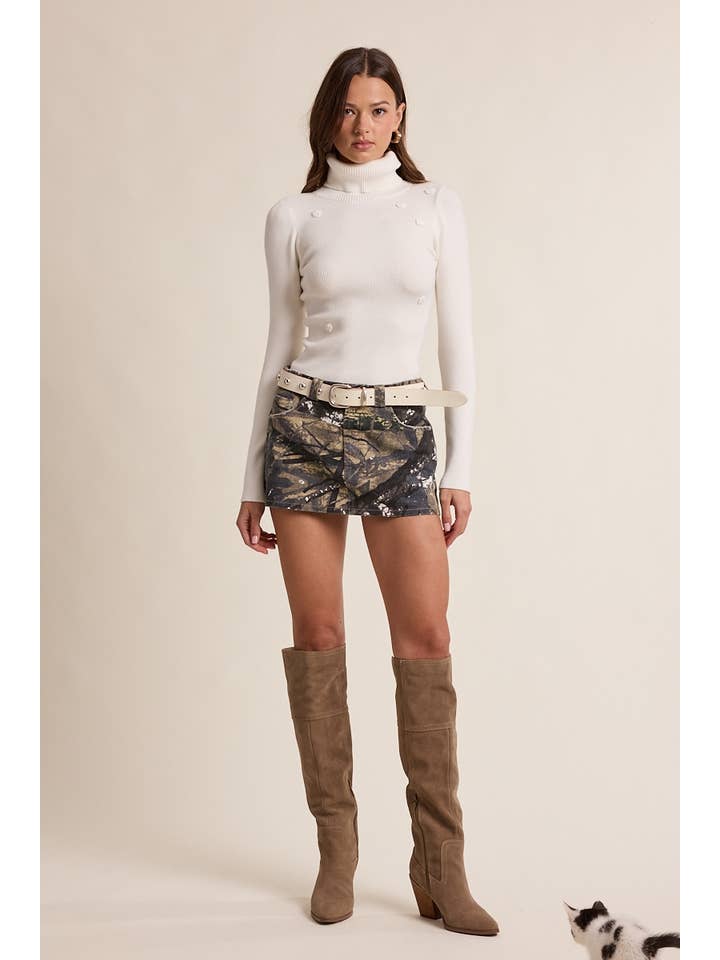 Sky to Moon - Wholesale Knit Sweater - Women's - FLOWER POINT TURTLE NECK SLIM FIT-IN KNIT SWEATER11