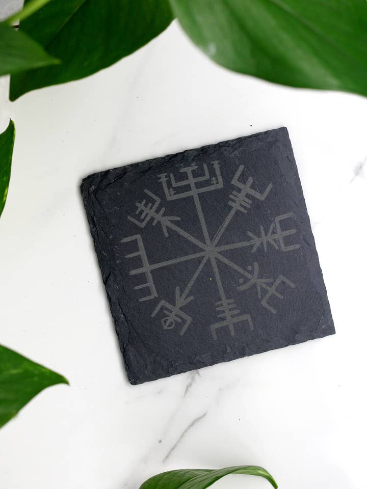 Vegvisir Engraved Slate Coaster for wholesale by Three Witches Tea Shop
