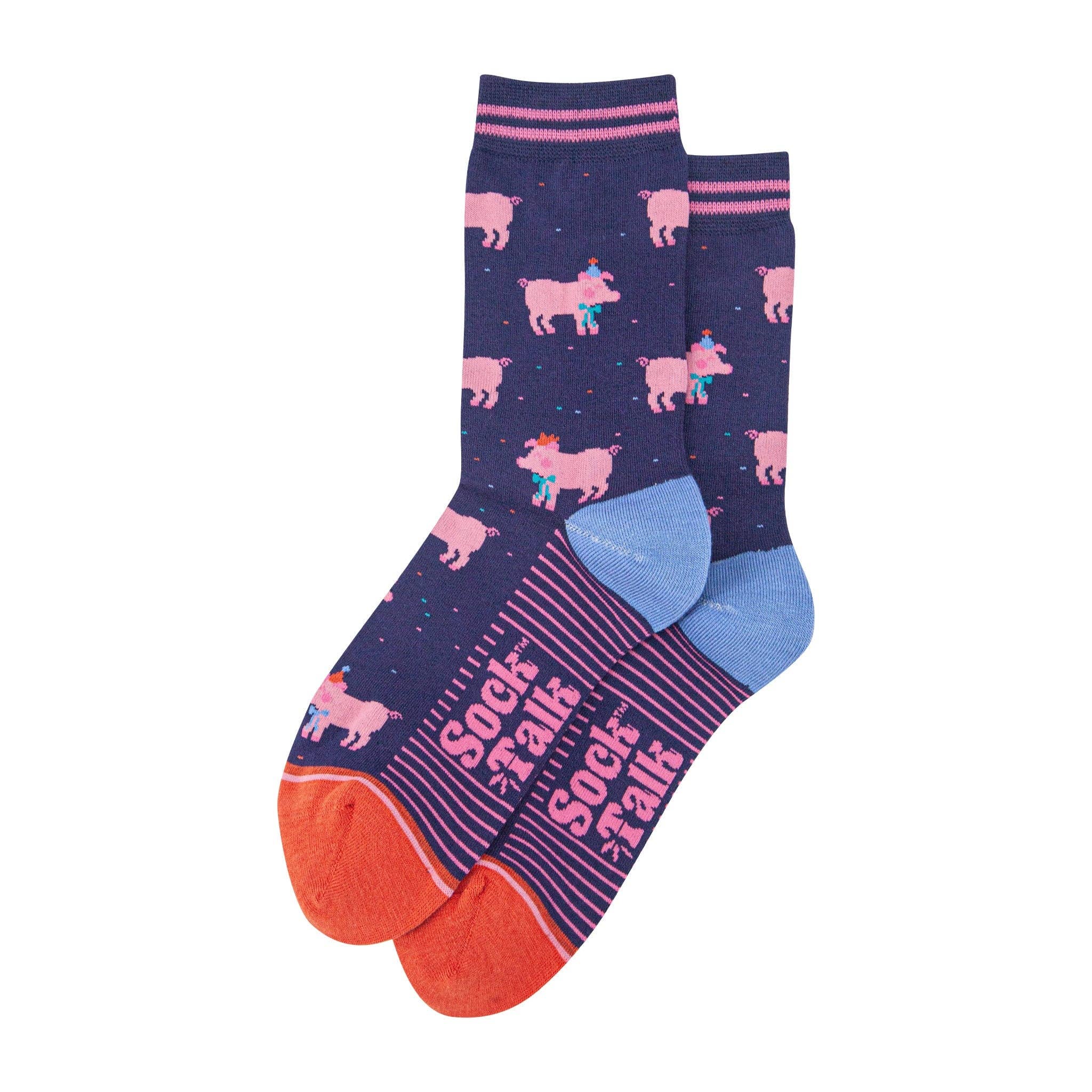 Sock Talk - Wholesale Socks - Women's - Women's Bamboo Socks - Navy Blue/Orange, Party Pigs1