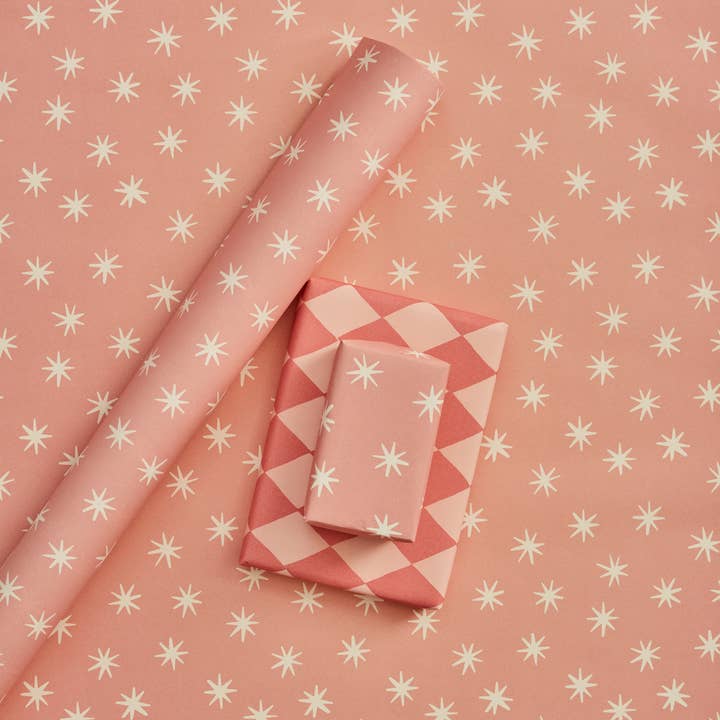 Heather Evelyn - Wholesale Flat Wrap - Pink Stars Gift Wrap