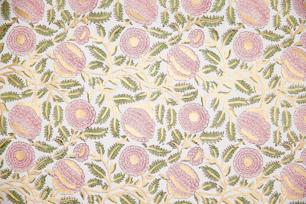 Paper Mirchi - Wholesale Flat Wrap - Block Printed Wrapping Paper Sheets - Marigold Glitz Blush1