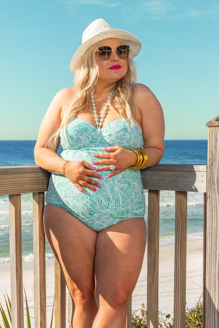 Green Jungle Oasis One Piece Swimsuit with Handcrafted Beaded Necktie for wholesale on Faire3