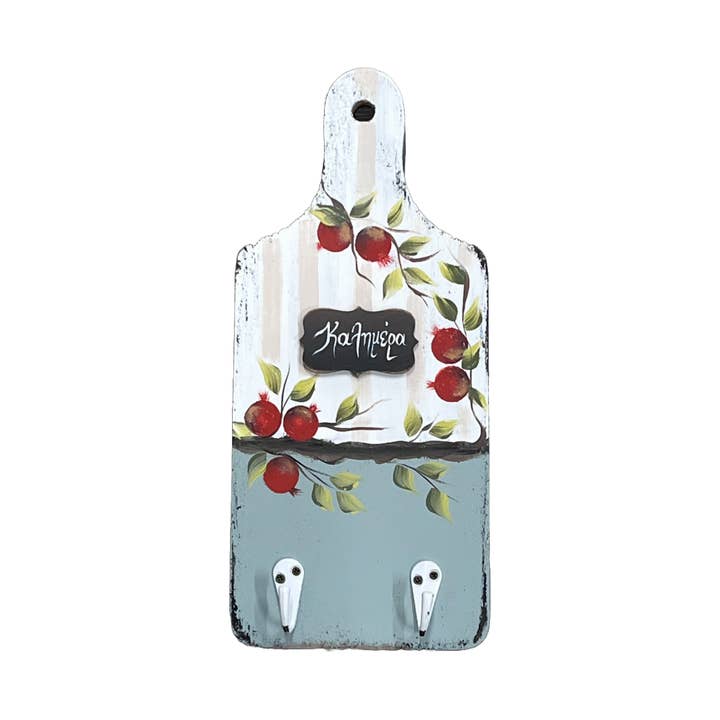Wall Hanging Board With Key Hooks And Καλημέρα for wholesale by So Blue Greek Ceramics and Gifts