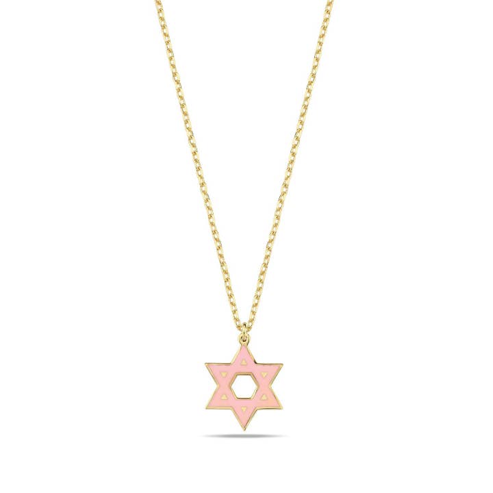 ALEF BET JEWELRY - Wholesale Pendant/Charm Necklace - Colorful Enamel Gold Jewish Star of David Necklace8