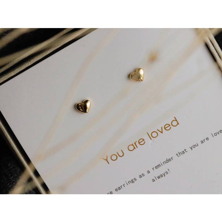 925 Silver Dainty Love Heart Studs, You Are Loved Gold Vermeil Tiny Studs / Silver & Gold Studs For Friend / Gift for her / Gift for Sister for wholesale by SYMBOLOGY JEWELLERY