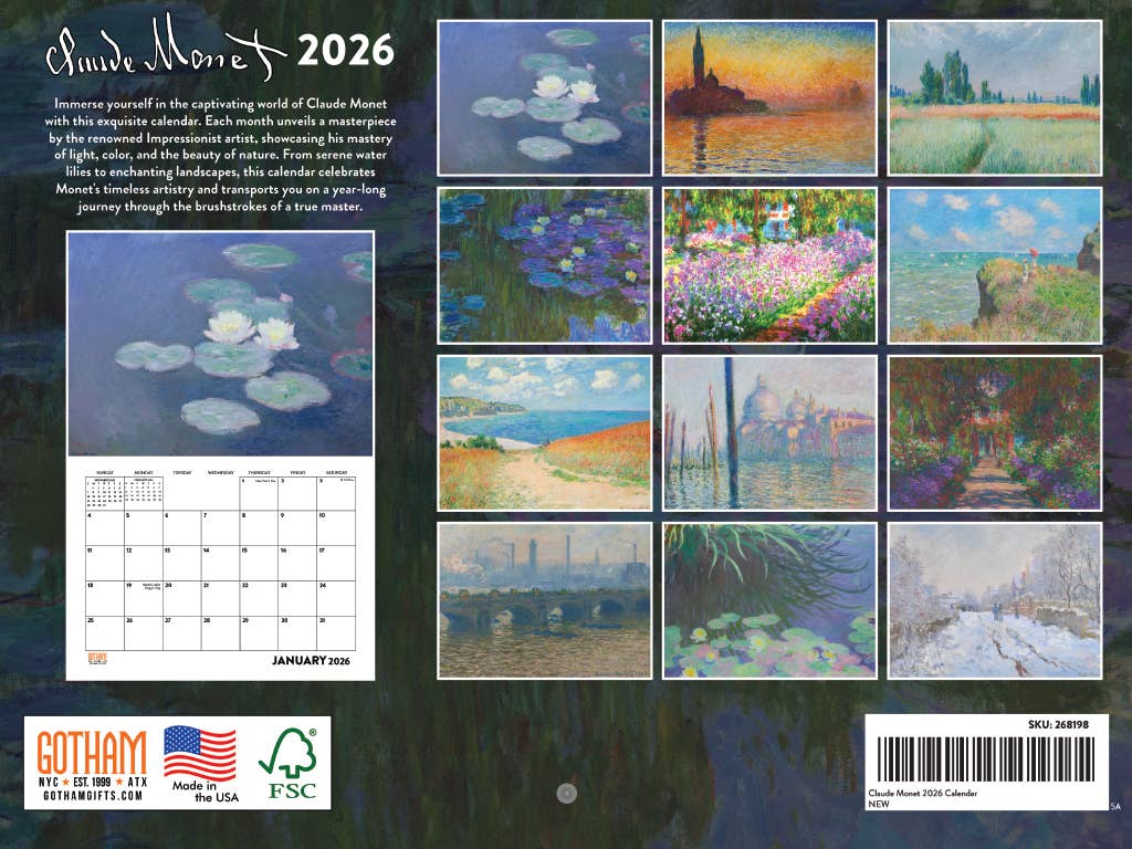 Multi Color Claude Monet Calendar 2026 Impressionist Art Monthly Wall Calender 12 Month for wholesale on Faire1