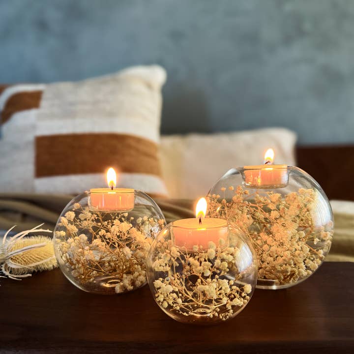 Suko Stones by MB - Wholesale Candle Holder - Saku Hana Candles with Baby's Breath - Trio 2