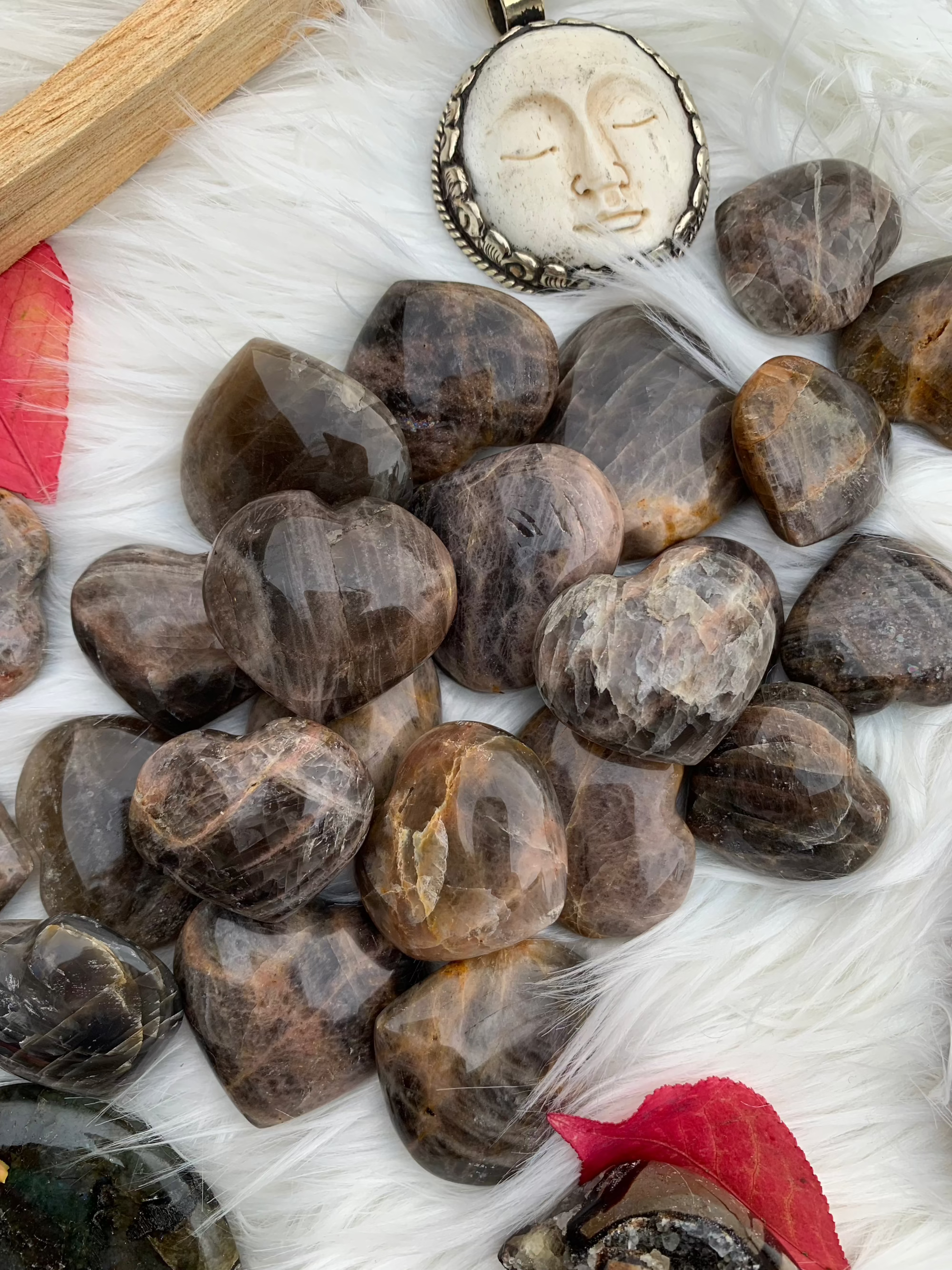 Wild Peonies Xo - Vendita all'ingrosso Pietra/cristallo spirituale - Pietra di Luna Nera - Cuore3