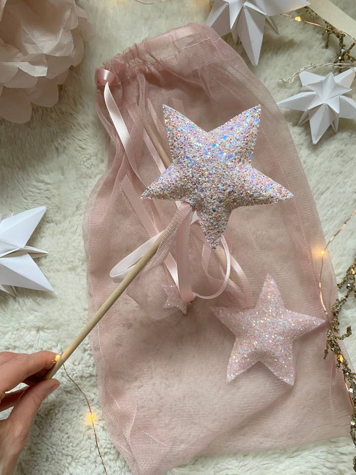 Star Wand in Blush Sparkles with tulle gift bag for wholesale by Popsidaisickle