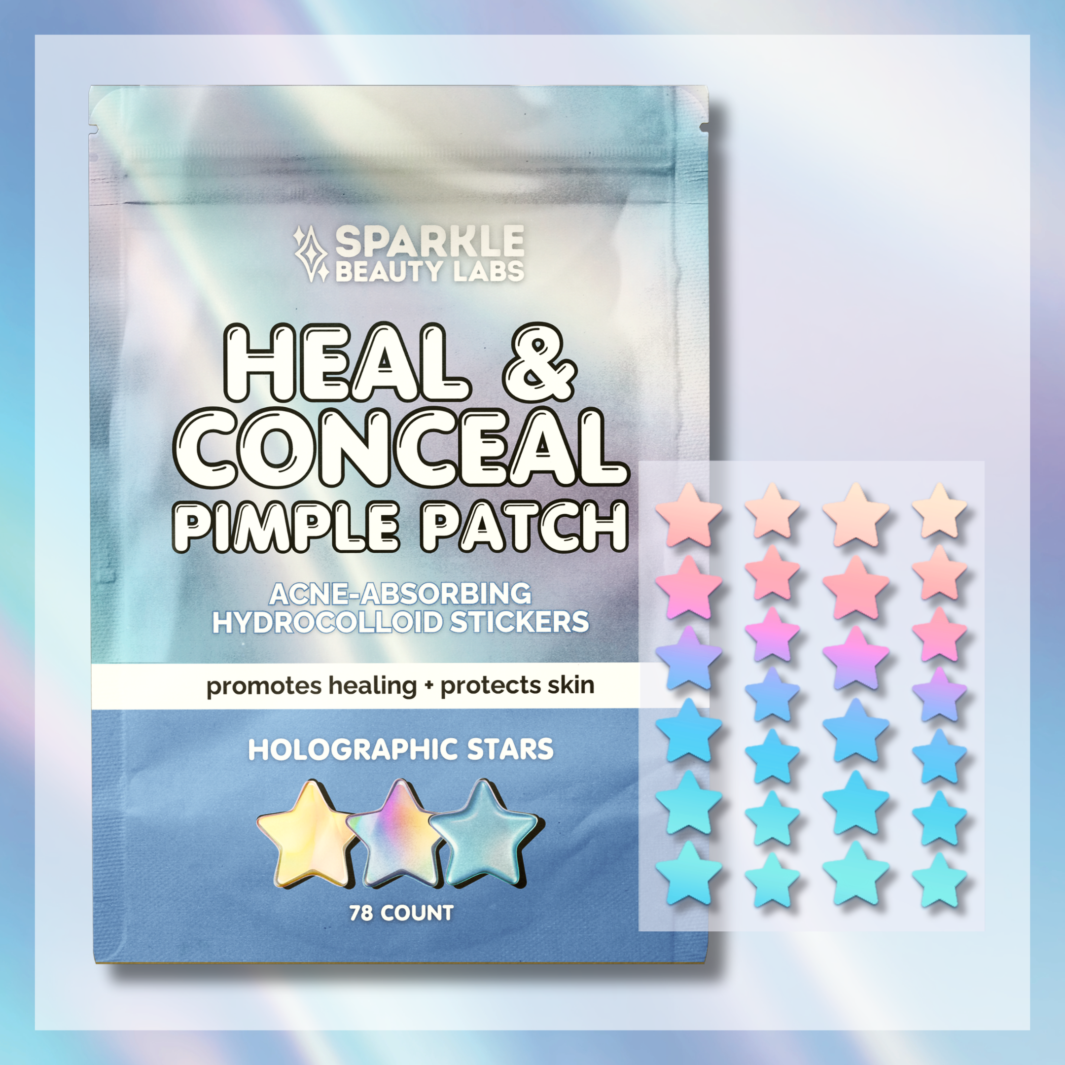 Sparkle Beauty Labs - Wholesale Acne/Hydrocolloid Patch - Heal & Conceal Pimple Patch ⭐️ Holographic Stars (78 count)5