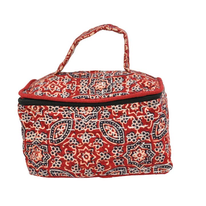 Zumki - Wholesale Makeup/Cosmetic Bag - Small Square Makeup Box Kantha with Holder.