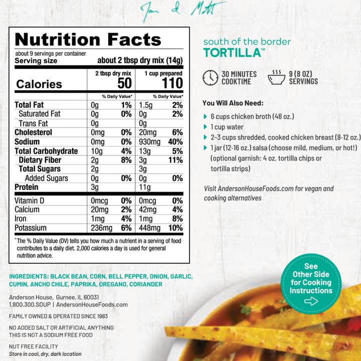 Anderson House | Frontier Soups - Wholesale Soup - South of the Border Tortilla Soup Mix2