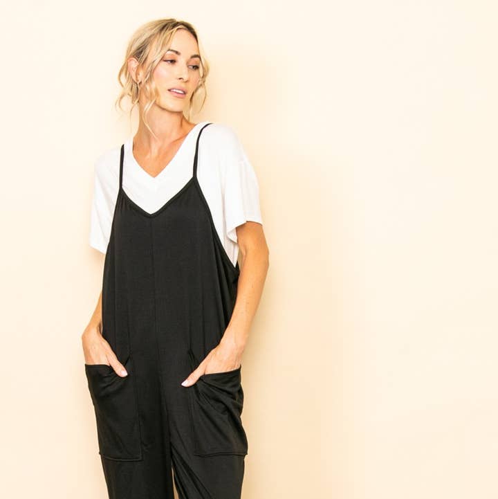 Black Plus Size Super Comfy French Terry Jogger Fit Overall Jumper for wholesale on Faire0