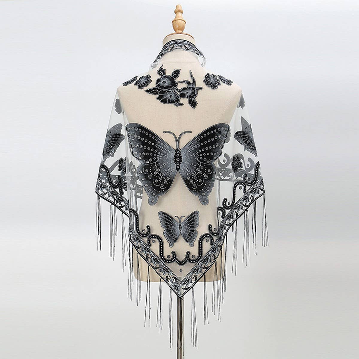 ACCITY - Wholesale Wrap - Women's - LACE BUTTERFLY EMBROIDERED TRIANGLE SHAWL_CWMM199411