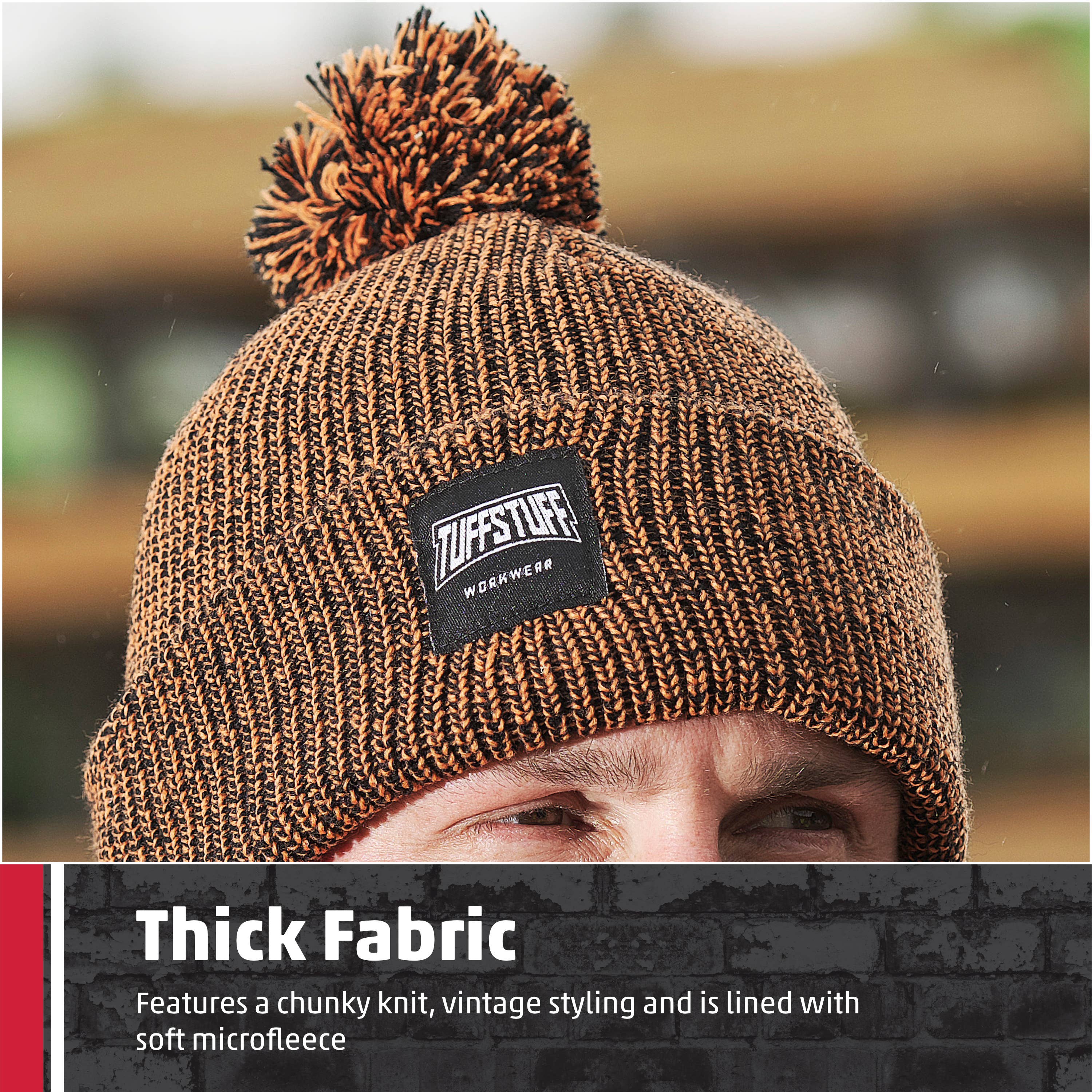 TuffStuff Elite Orange Bobble Hat, Chunky Knit, Versatile for wholesale on Faire2