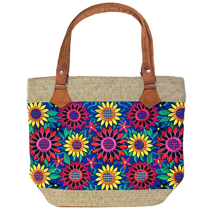 Pichincha - Wholesale Tote bag – Women's - Embroidered Floral Sunflower Burlap Suede Purse Tote Bag1