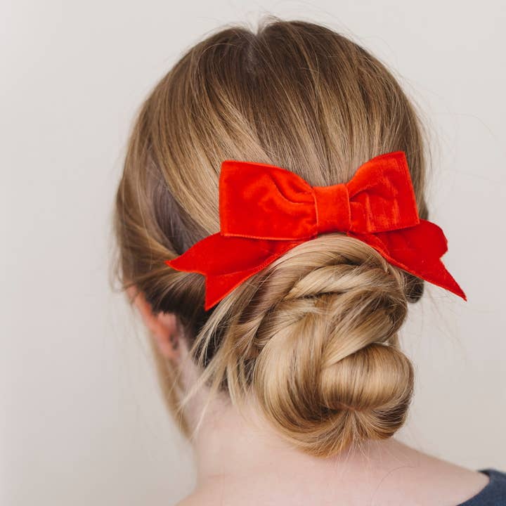 Red Velvet Ribbon Bow Hair Clip for wholesale by Imogen's Imagination