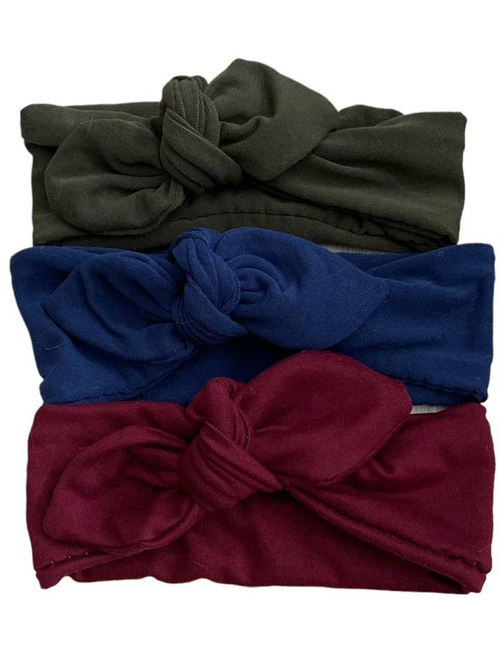 Knot Bow Baby+Toddler Headband - Olive, Navy & Cranberry for wholesale by Jena Bug Baby