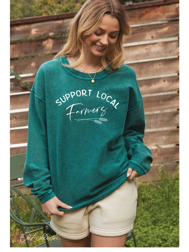 OAT COLLECTIVE - Wholesale Graphic Sweatshirt - Women's - SUPPORT LOCAL FARMERS Thermal Vintage Pullover10