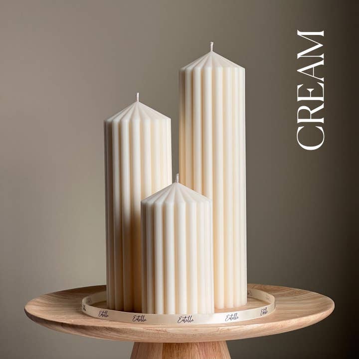 Estelle Studio - Wholesale Pillar Candle - Ribbed Peak Pillar Candle Trio | Vegan Soy Wax, Aesthetic Decor3