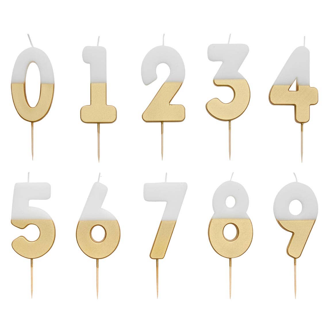 Talking Tables EU – wholesale Tårtljus – Startset med födelsedagsljus i guld och vitt, siffror 0–94