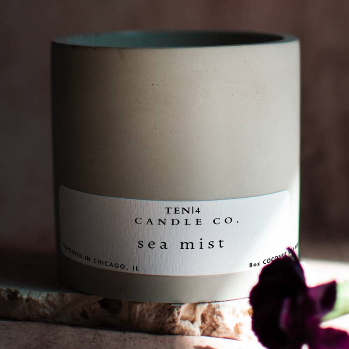 9.5 oz Sea Mist Candle - Handmade Concrete Jar, Coco Soy Wax for wholesale by TEN|4 Candle Co.