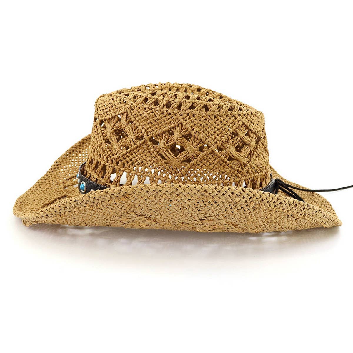 ACCITY - Wholesale Cowboy Hat - Women's - Cowboy Straw Hat with Turquoise Belt Decor_CWAH12521