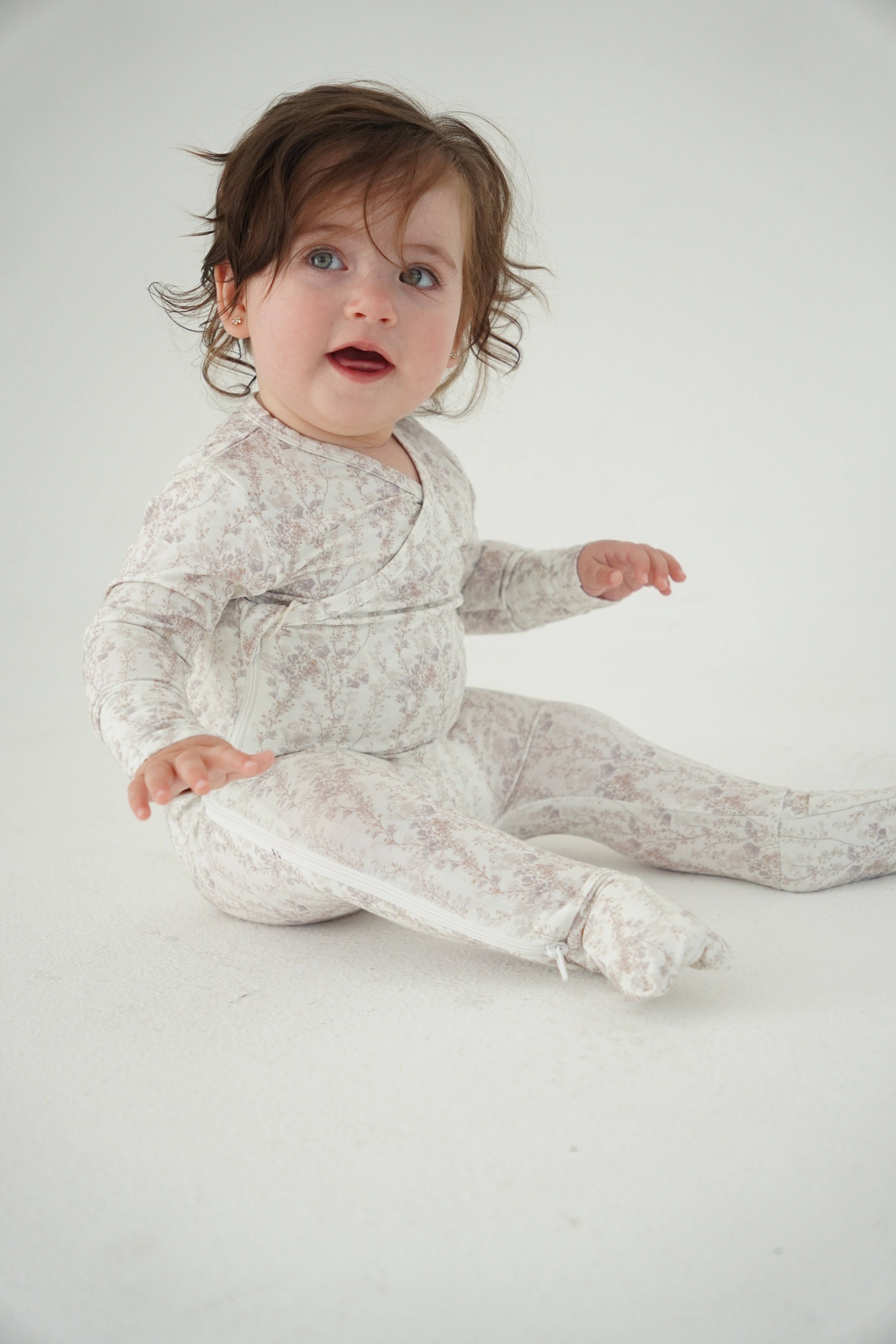 Little Threads - Wholesale Sleepsuit - Baby - Delicate Neutral Branches Bamboo Wrap Footie2