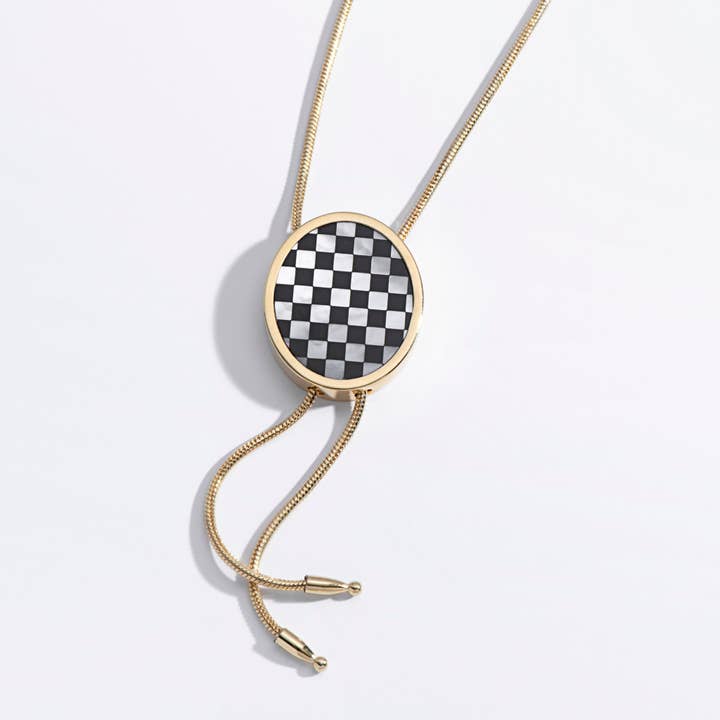 Checkered Bolo Necklace for wholesale by Larissa Loden