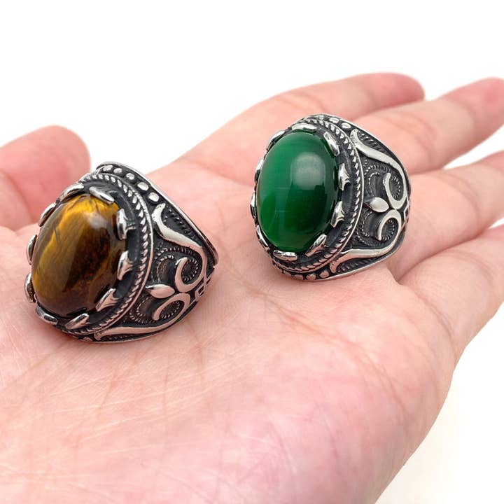 Mio Queena – wholesale Cocktail/statement ring – Tiger's Eye , Cat's Eye, Gemstone Stainless Steel Ring-MJ/MR3