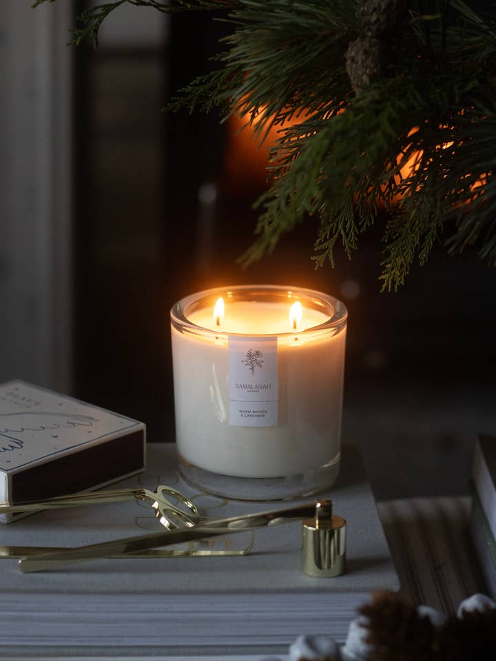Warm Woods & Cashmere Large Luxury Candle for wholesale by Samalanah Collection