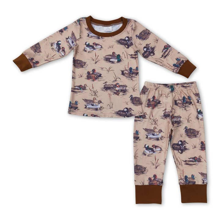 Yawoo Garments - Vente Haut et bas de pyjama – enfant - Pyjama de chasse pour enfants à manches longues en forme de canard marron
