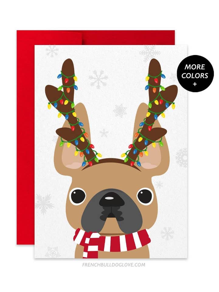 Antlers - Carte de vacances Bouledogue Français pour la vente par French Bulldog Love
