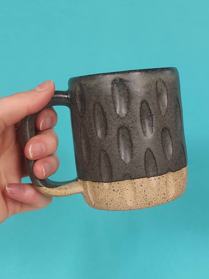 Fat Honeycomb Black Mug for wholesale by Osso Ceramics